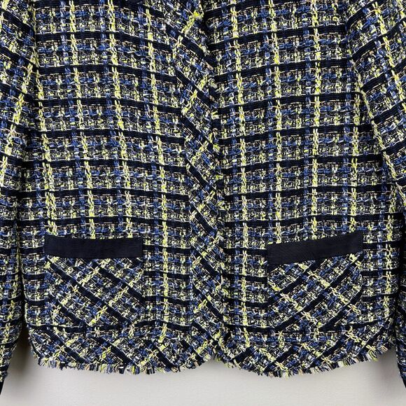 Ann Taylor Tweed Blazer Jacket Blue Green Cream Plaid Zip Front Collared 12 EUC - Picture 5 of 15